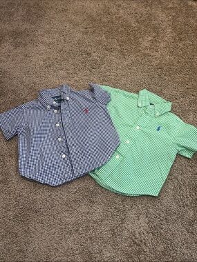 Ralph Lauren Boys Short-Sleeve Gingham Button-Down Shirts in Navy and Mint Green